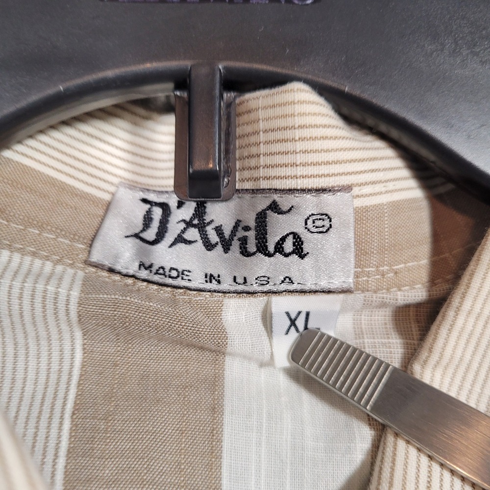 D'Avila Polo Shirt Mens XL Tan Vertical Striped Banded Bottom Short Sleeve USA - Picture 5 of 6